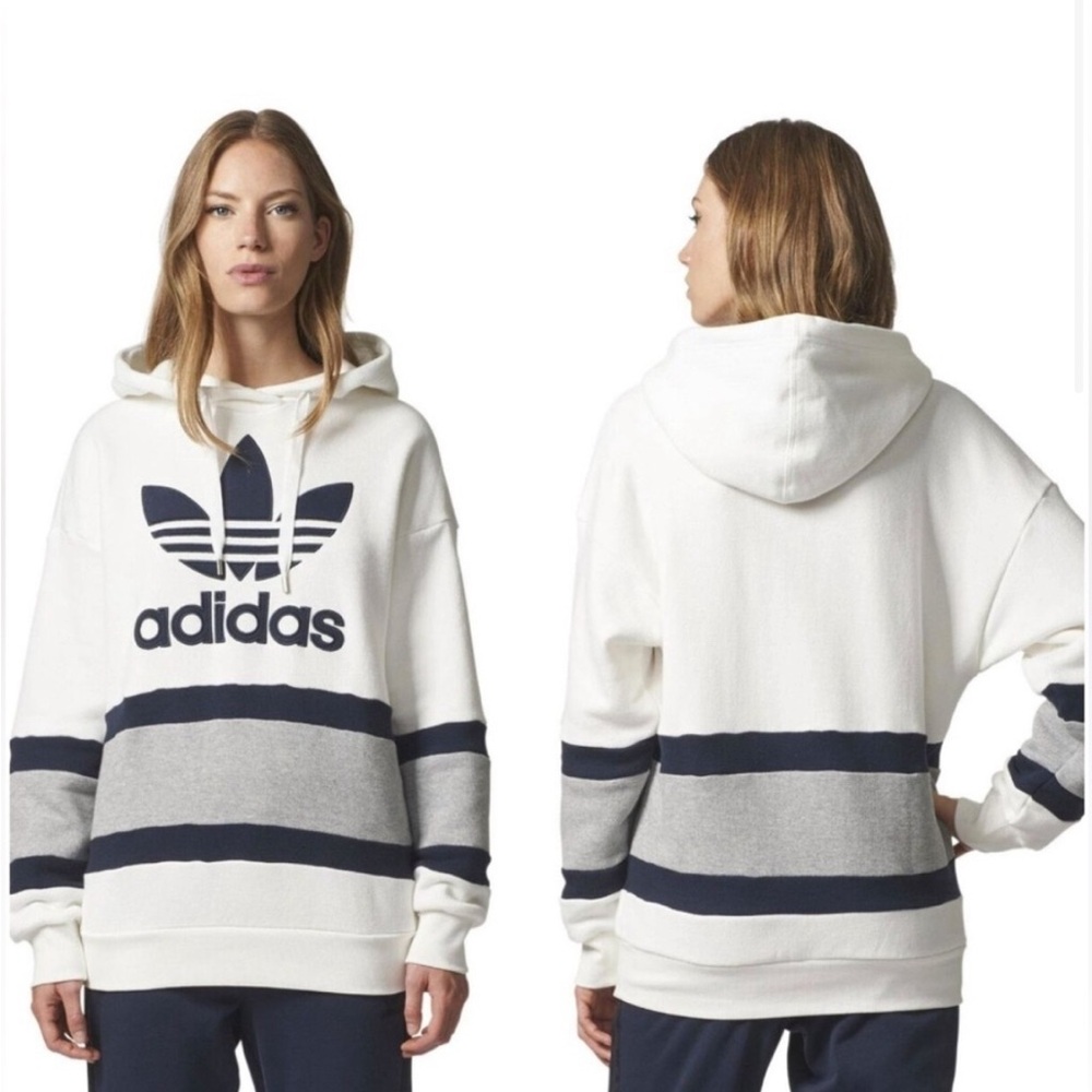 Adidas Hockey Jersey Style Hoodie with Embroidered Trefoil Leaf Logo